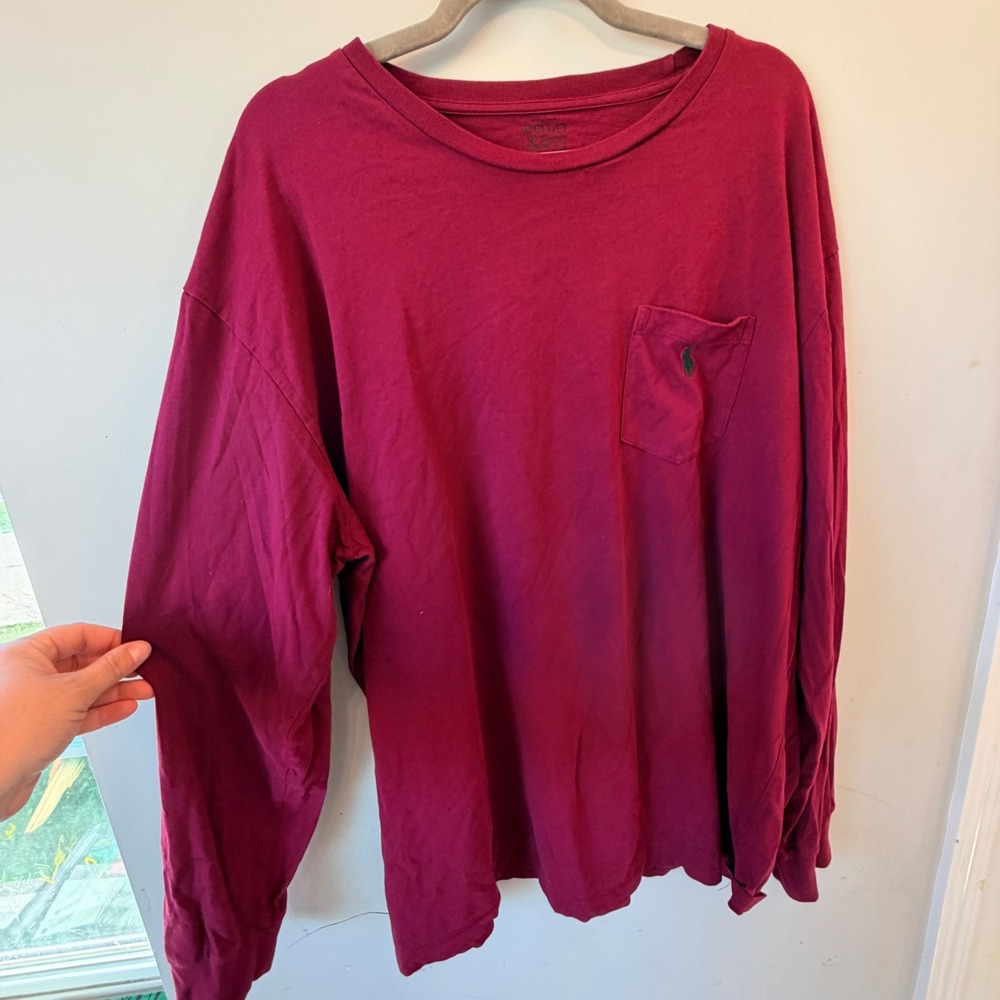 Polo Ralph Lauren Long Sleeve Pocket Tee Mens XXL Maroon Cotton Minimalist